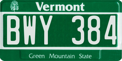 VT license plate BWY384