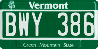 VT license plate BWY386