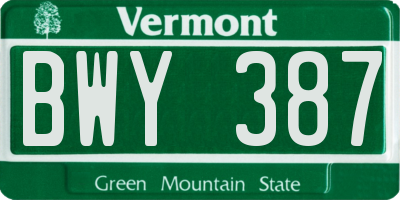 VT license plate BWY387