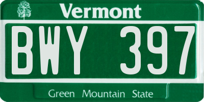 VT license plate BWY397