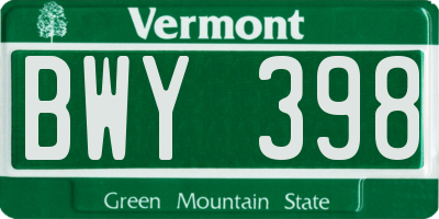 VT license plate BWY398
