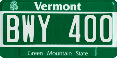 VT license plate BWY400