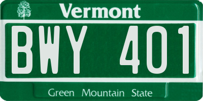 VT license plate BWY401