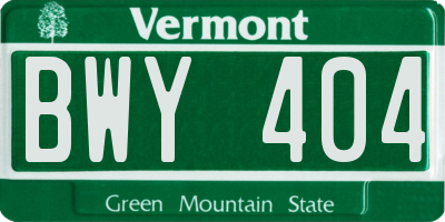 VT license plate BWY404
