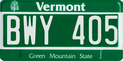 VT license plate BWY405