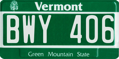 VT license plate BWY406