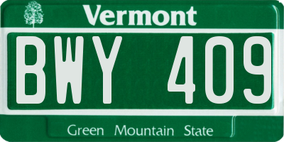 VT license plate BWY409