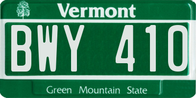 VT license plate BWY410