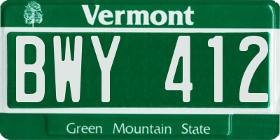 VT license plate BWY412