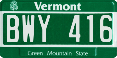 VT license plate BWY416