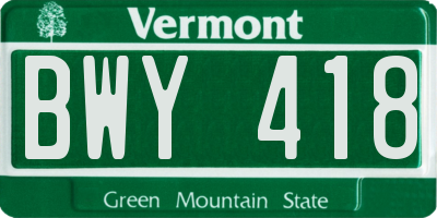 VT license plate BWY418