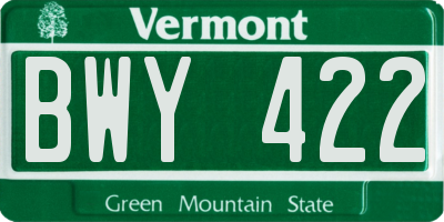 VT license plate BWY422