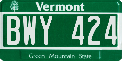 VT license plate BWY424