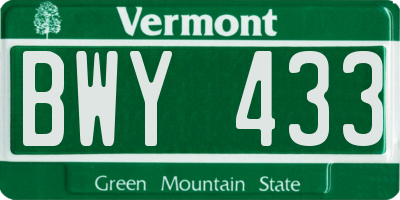 VT license plate BWY433