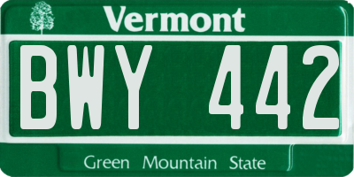 VT license plate BWY442