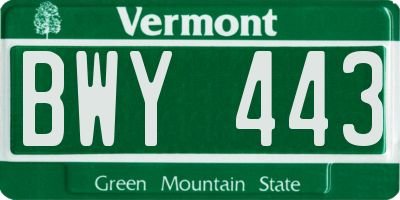 VT license plate BWY443