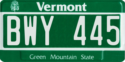 VT license plate BWY445