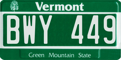 VT license plate BWY449