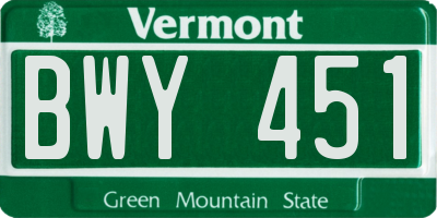 VT license plate BWY451