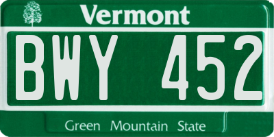 VT license plate BWY452