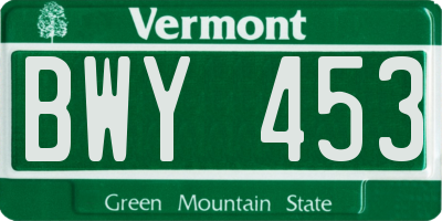 VT license plate BWY453