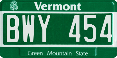 VT license plate BWY454