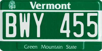 VT license plate BWY455