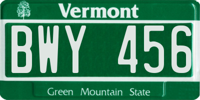 VT license plate BWY456