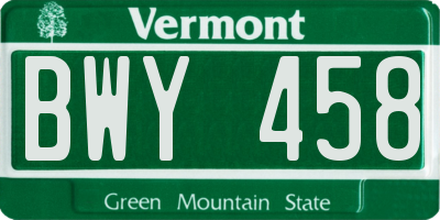 VT license plate BWY458