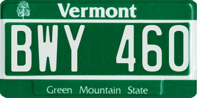 VT license plate BWY460