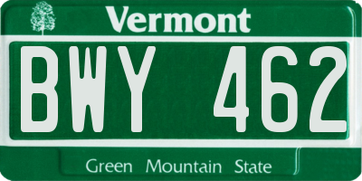 VT license plate BWY462