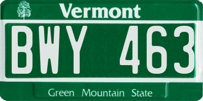 VT license plate BWY463