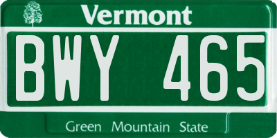 VT license plate BWY465