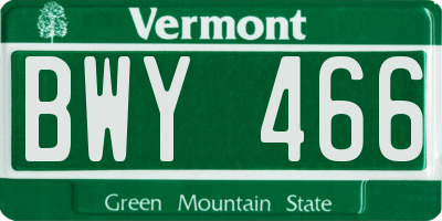 VT license plate BWY466