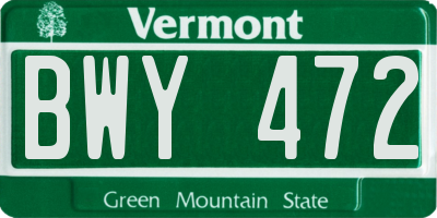 VT license plate BWY472