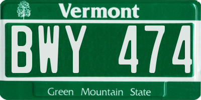 VT license plate BWY474