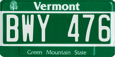 VT license plate BWY476