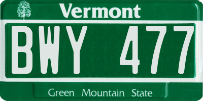 VT license plate BWY477