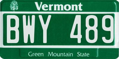 VT license plate BWY489