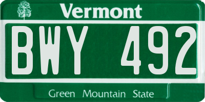 VT license plate BWY492