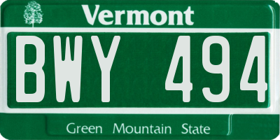 VT license plate BWY494