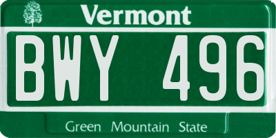 VT license plate BWY496