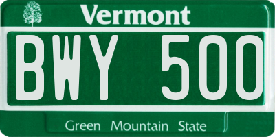 VT license plate BWY500