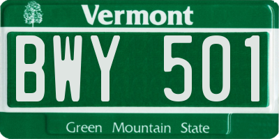 VT license plate BWY501