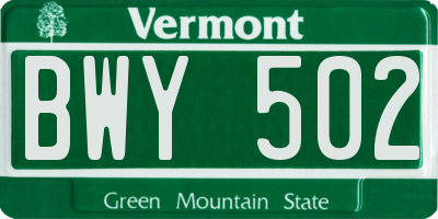 VT license plate BWY502