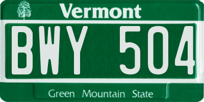 VT license plate BWY504