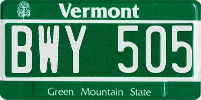 VT license plate BWY505