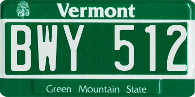 VT license plate BWY512