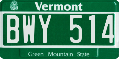 VT license plate BWY514
