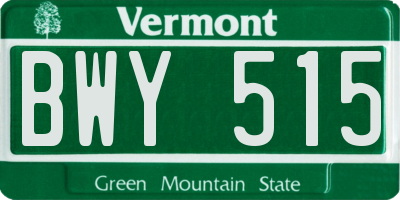 VT license plate BWY515